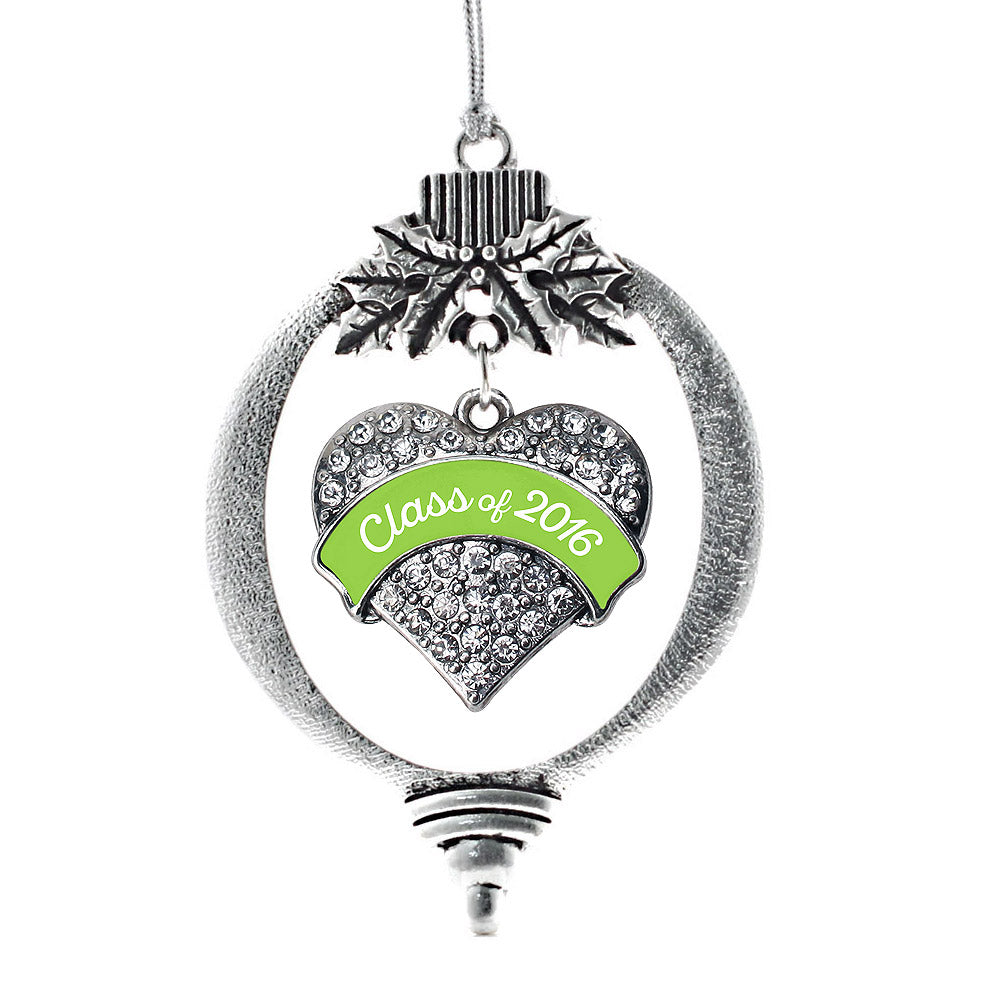 Silver Lime Green Class of 2016 Pave Heart Charm Holiday Ornament