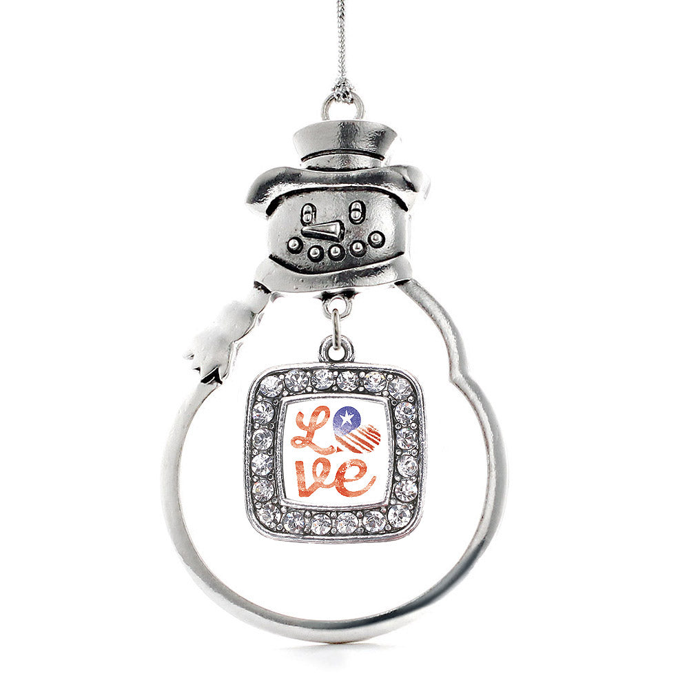 Silver Love USA Square Charm Snowman Ornament