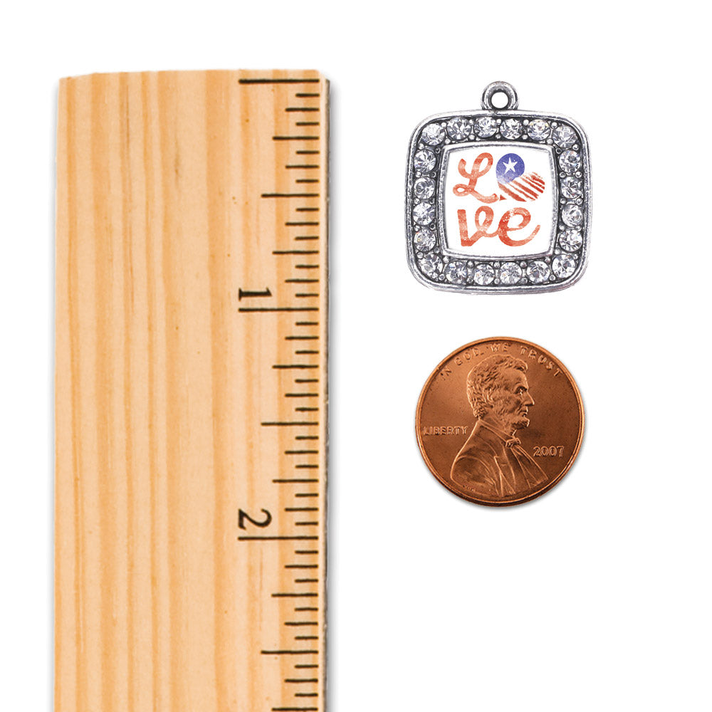 Silver Love USA Square Charm Snowman Ornament