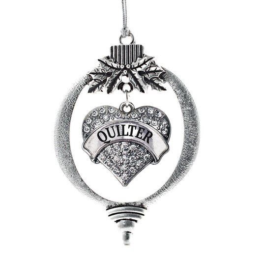 Silver Quilter Pave Heart Charm Holiday Ornament