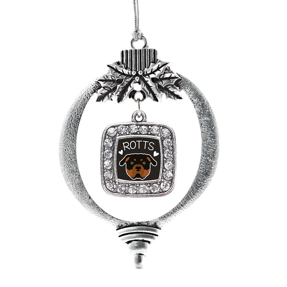 Silver Rottweiler Lover Square Charm Holiday Ornament