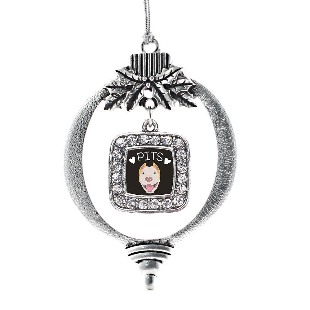 Silver Pit Bull Lover Square Charm Holiday Ornament