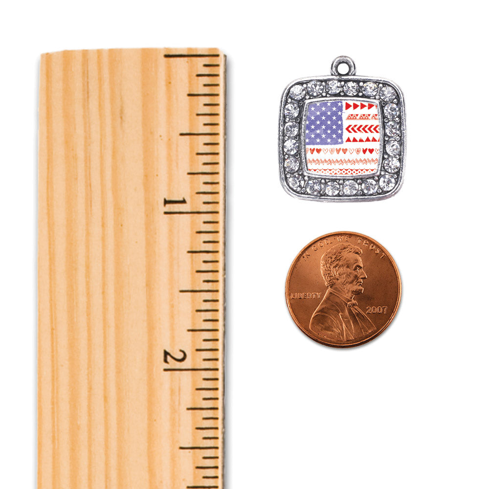 Silver Cute American Flag Square Charm Snowman Ornament