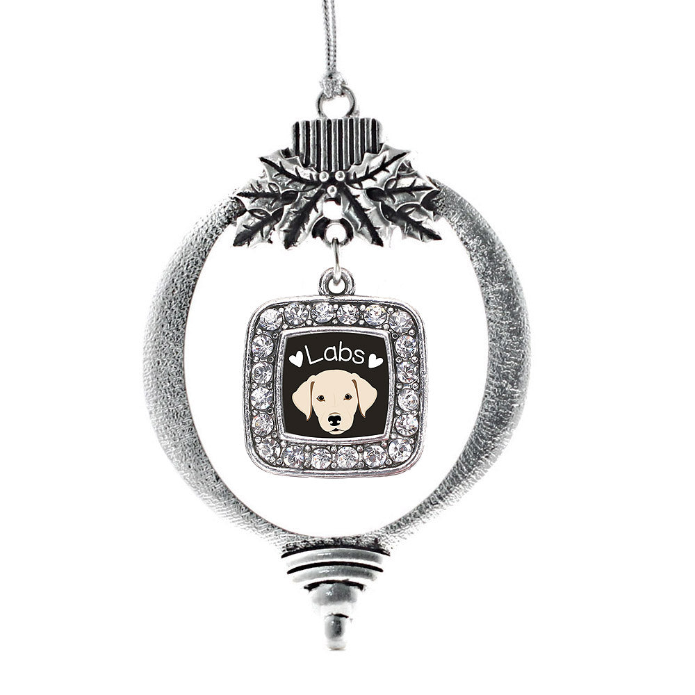 Silver Lab Lover Square Charm Holiday Ornament