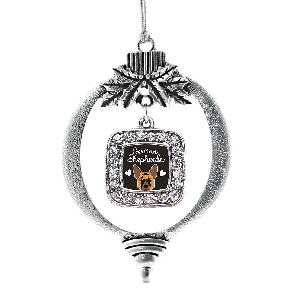 Silver German Shepherd Lover Square Charm Holiday Ornament