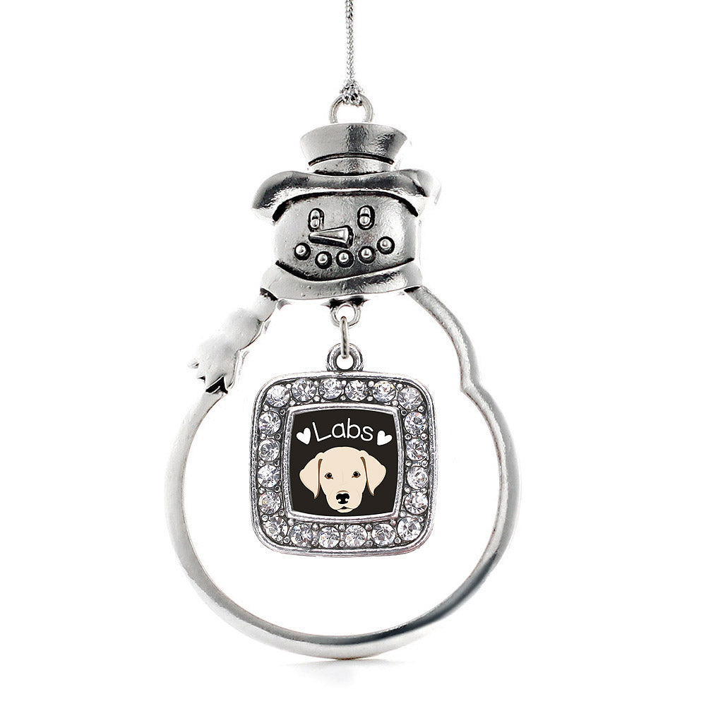 Silver Lab Lover Square Charm Snowman Ornament