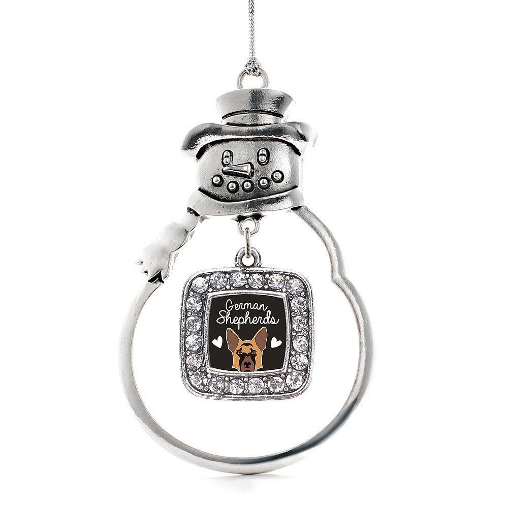 Silver German Shepherd Lover Square Charm Snowman Ornament