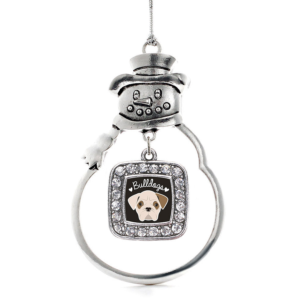 Silver Bulldog Lover Square Charm Snowman Ornament