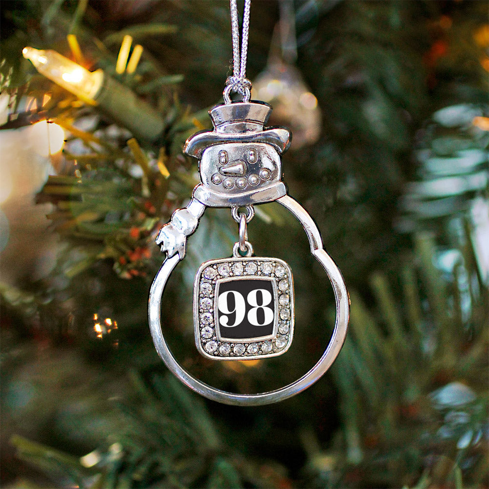 Silver Sport Number 98 Square Charm Snowman Ornament