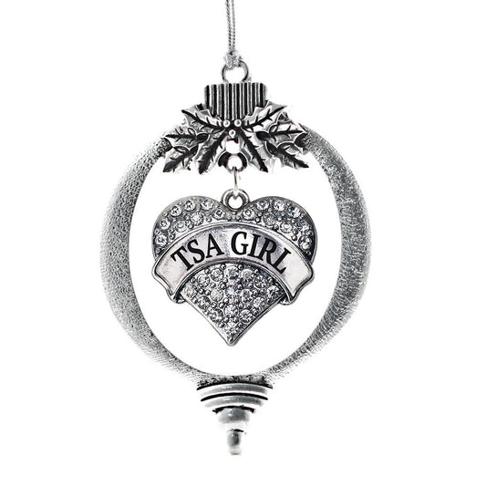 Silver TSA Girl Pave Heart Charm Holiday Ornament