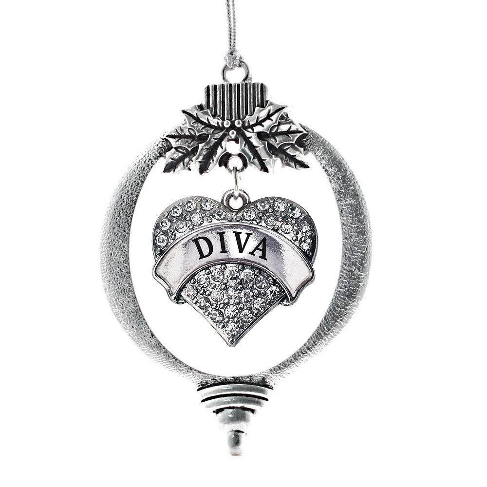 Silver Diva Pave Heart Charm Holiday Ornament