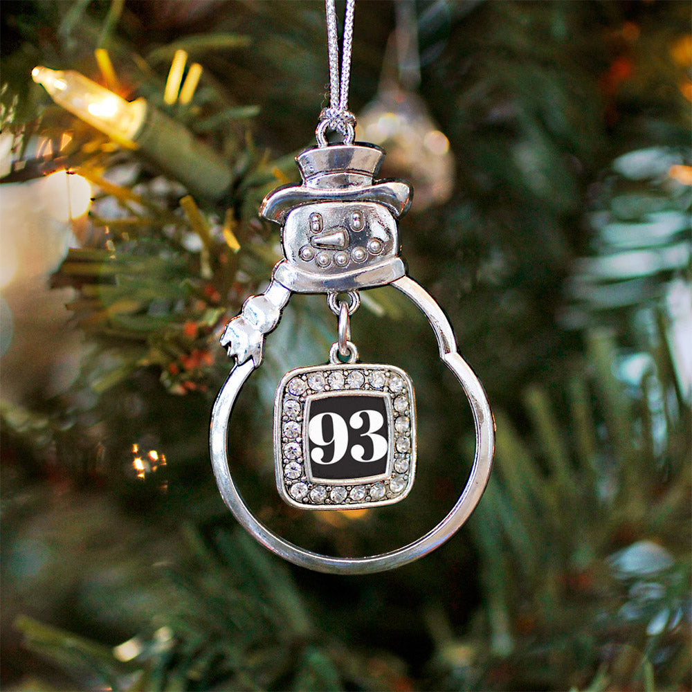 Silver Sport Number 93 Square Charm Snowman Ornament