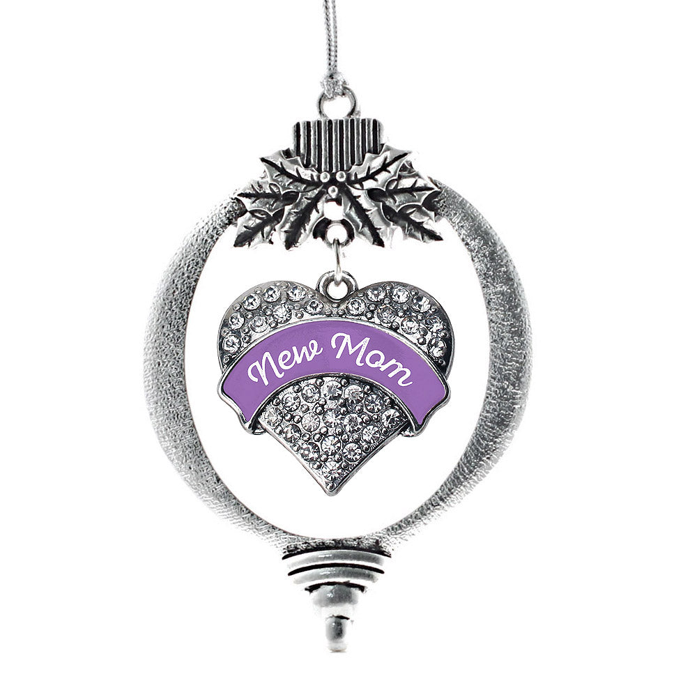 Silver Purple New Mom Pave Heart Charm Holiday Ornament