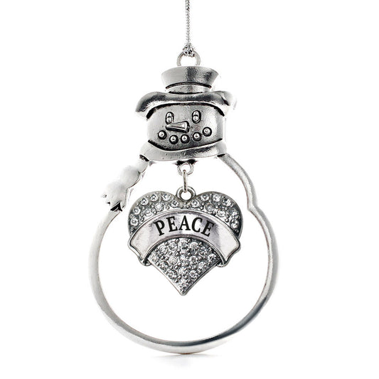 Silver Peace Pave Heart Charm Snowman Ornament