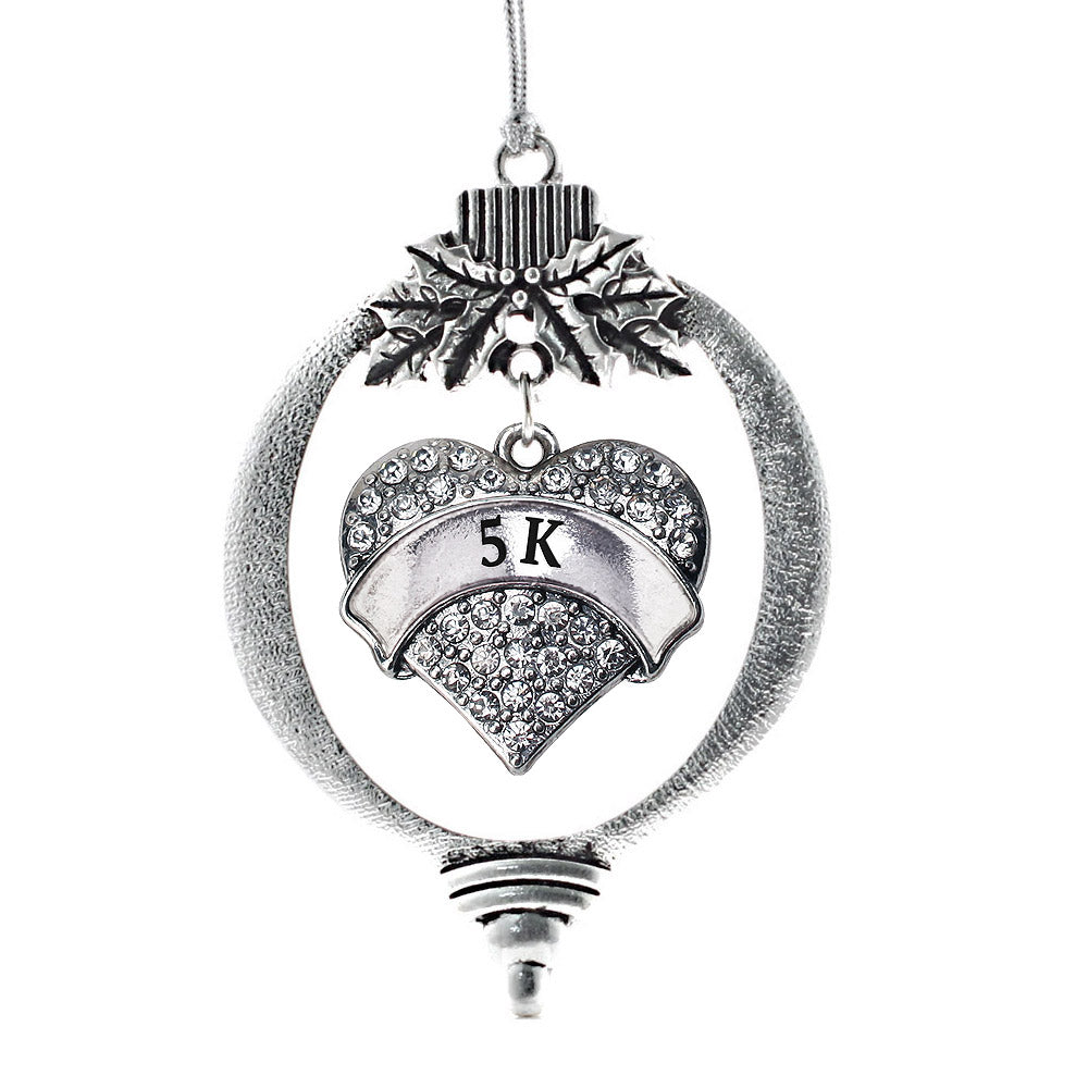 Silver 5k Runner Pave Heart Charm Holiday Ornament