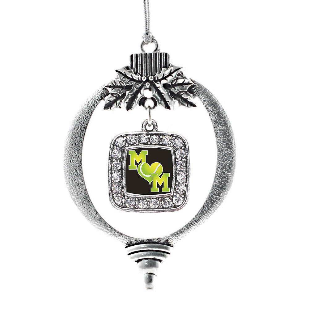 Silver Tennis Mom Square Charm Holiday Ornament