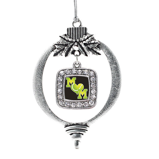 Silver Tennis Mom Square Charm Holiday Ornament