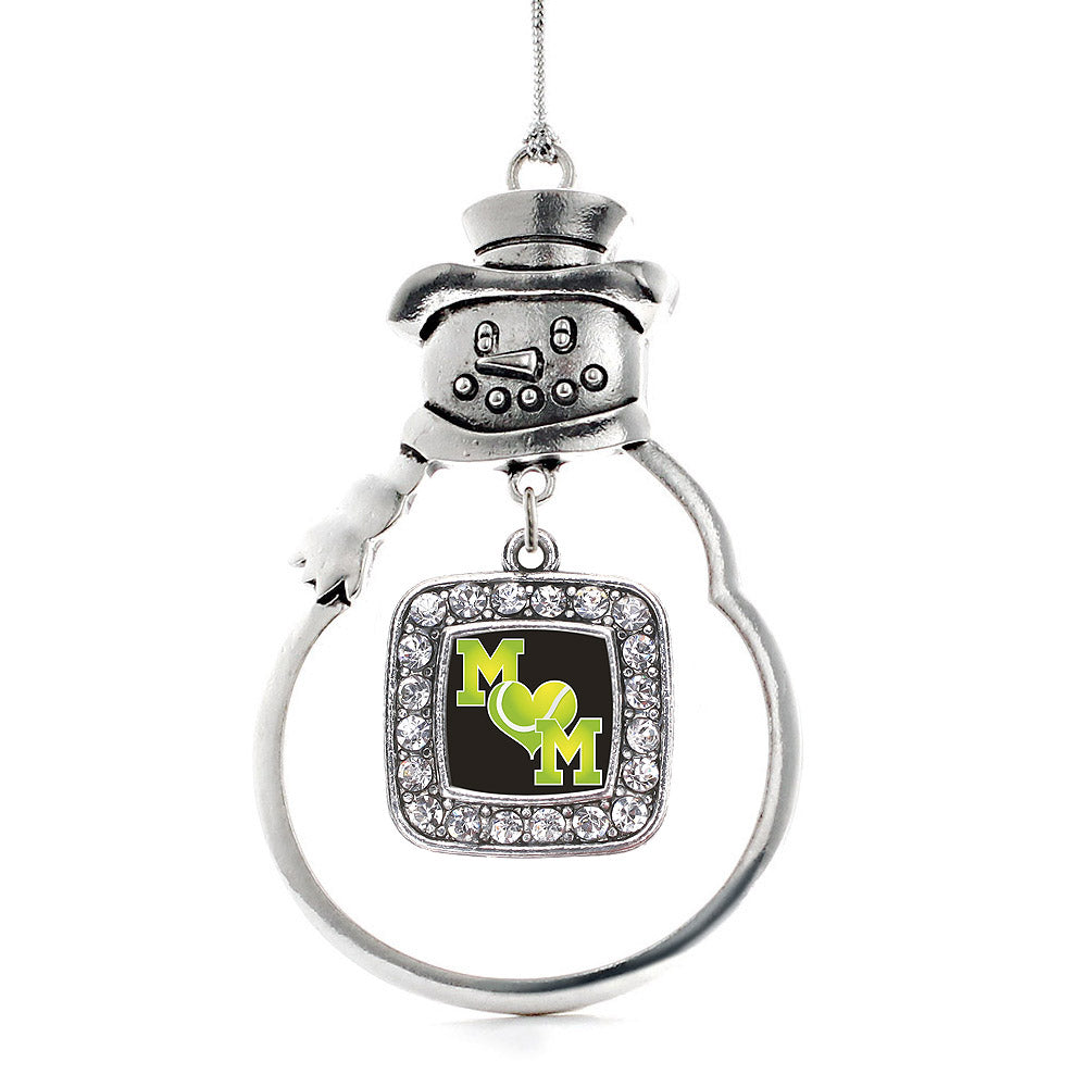 Silver Tennis Mom Square Charm Snowman Ornament