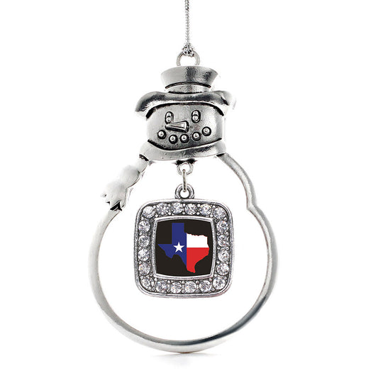 Silver Texas Pride Square Charm Snowman Ornament