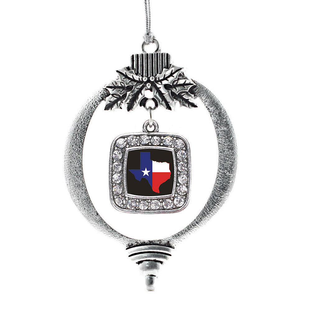 Silver Texas Pride Square Charm Holiday Ornament