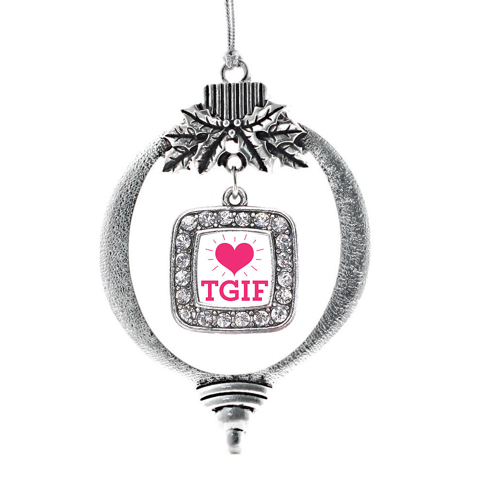 Silver TGIF Square Charm Holiday Ornament