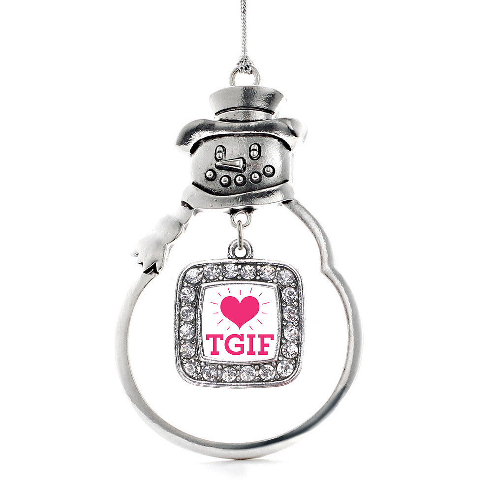 Silver TGIF Square Charm Snowman Ornament