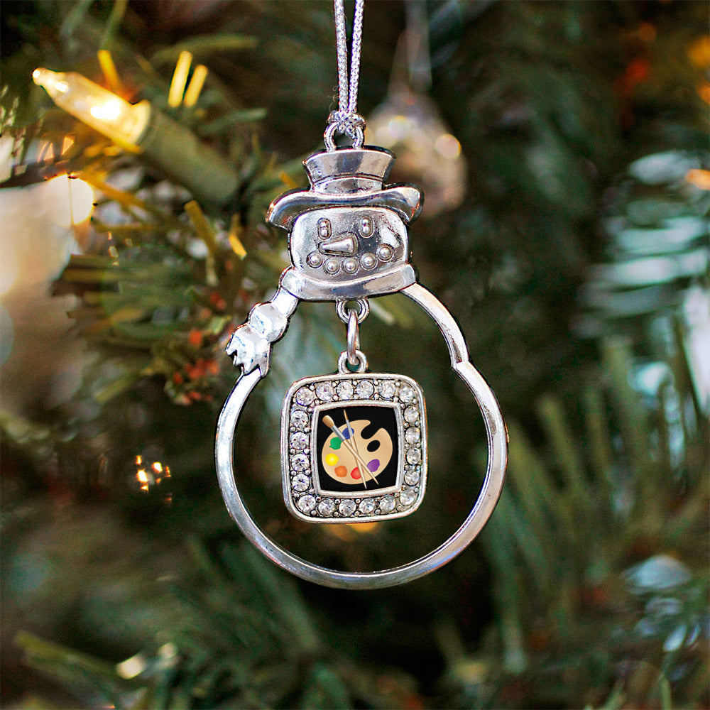 Silver The Artist Square Charm Snowman Ornament