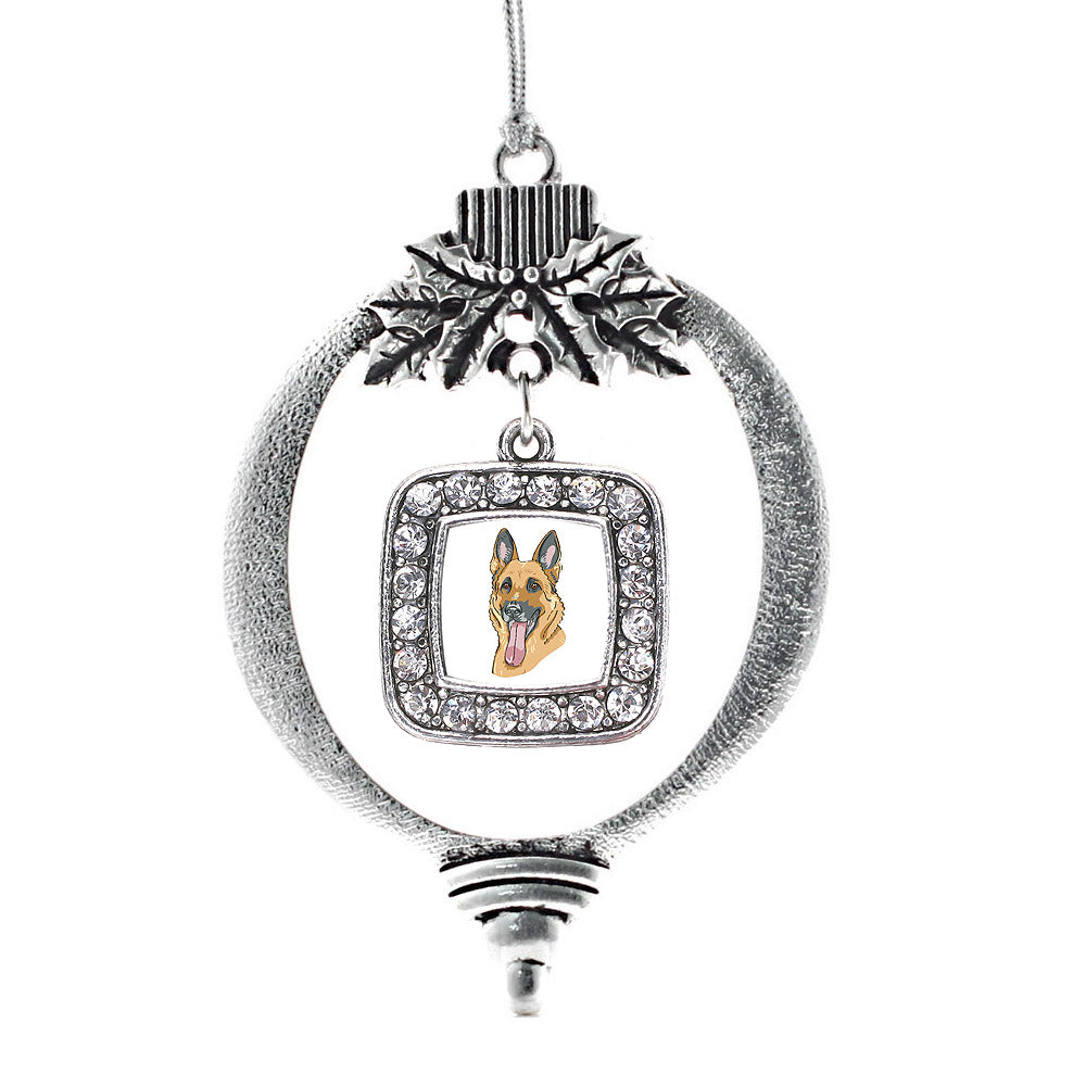 Silver The German Shepherd Square Charm Holiday Ornament