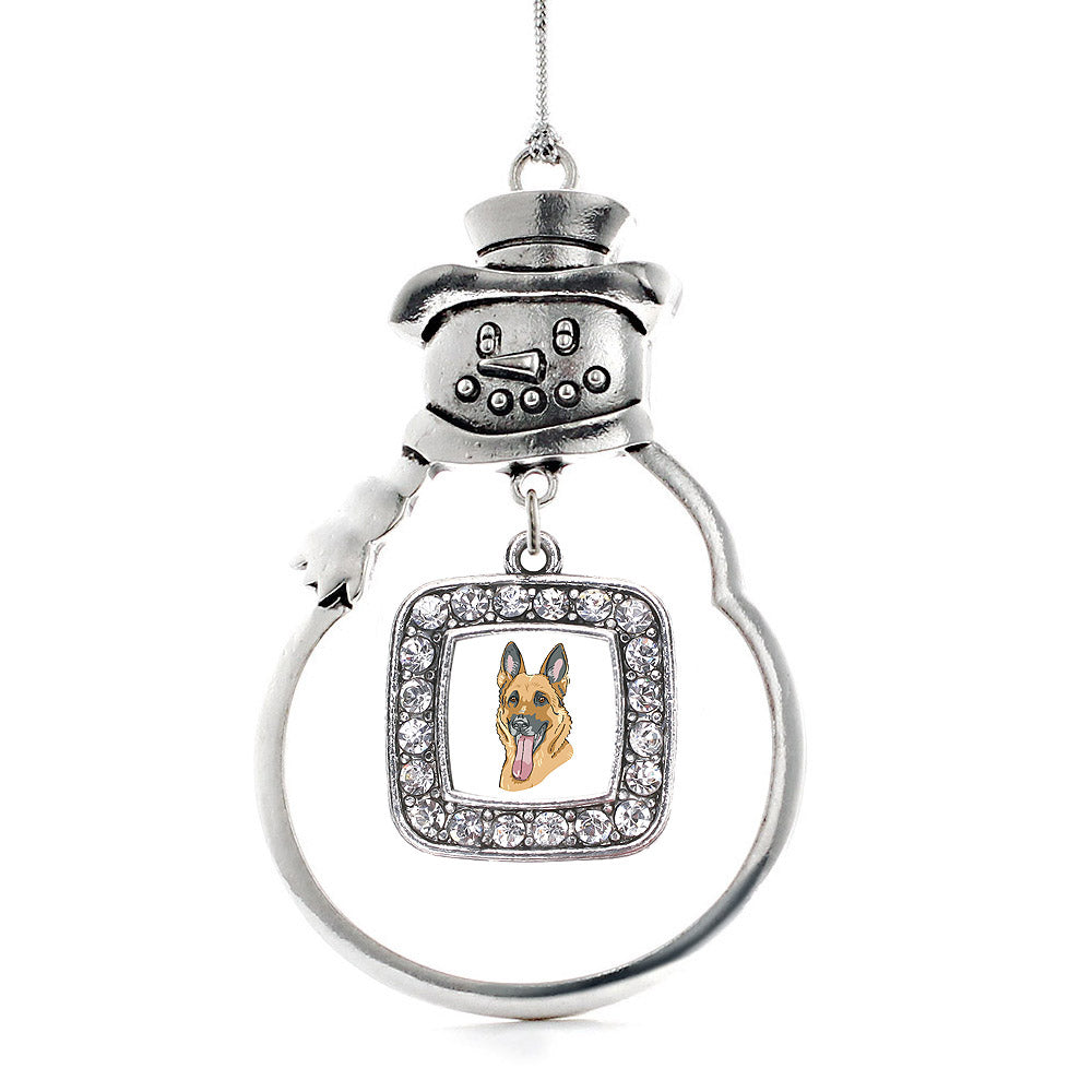 Silver The German Shepherd Square Charm Snowman Ornament