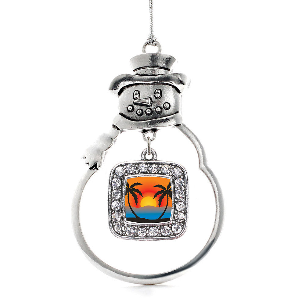 Silver The Perfect Get-Away Square Charm Snowman Ornament