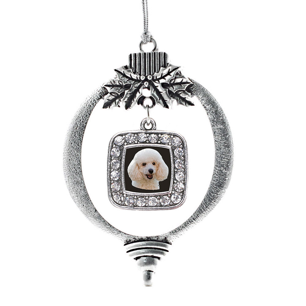Silver The Poodle Square Charm Holiday Ornament