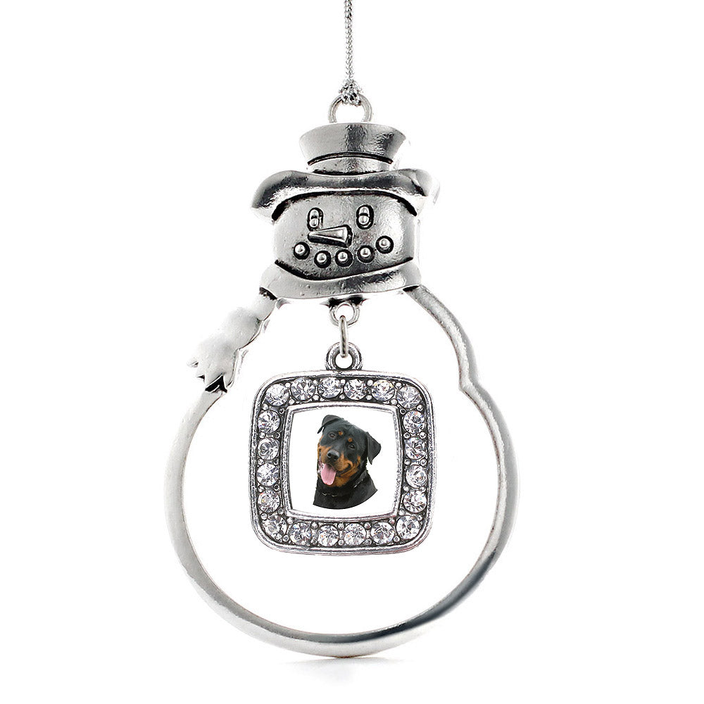 Silver The Rottweiler Square Charm Snowman Ornament