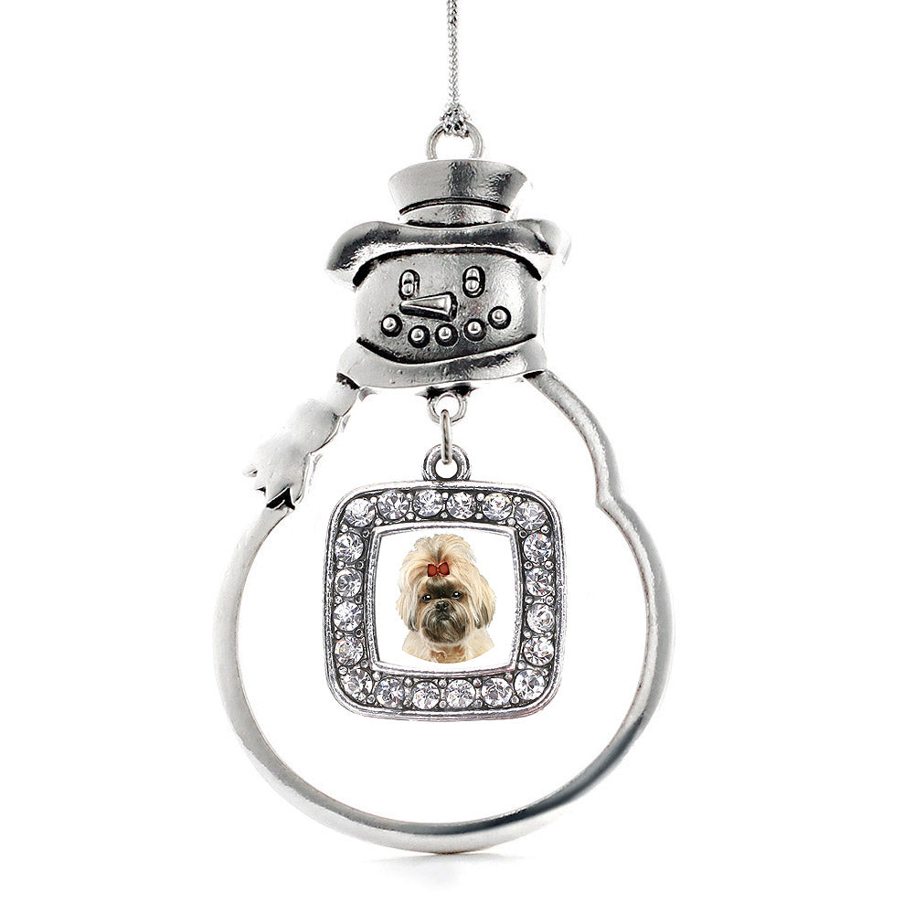 Silver The Shih Tzu Square Charm Snowman Ornament