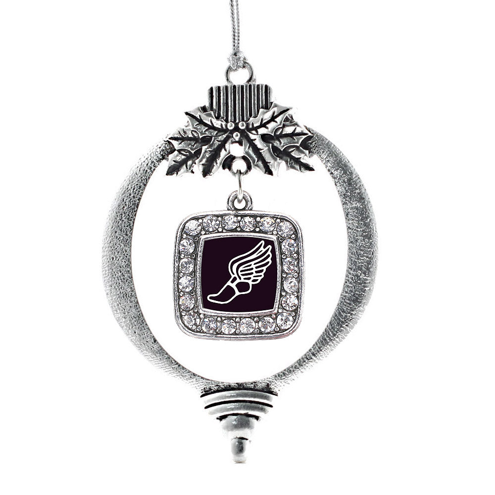 Silver Track Runner Square Charm Holiday Ornament