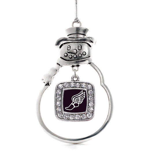 Silver Track Runner Square Charm Snowman Ornament