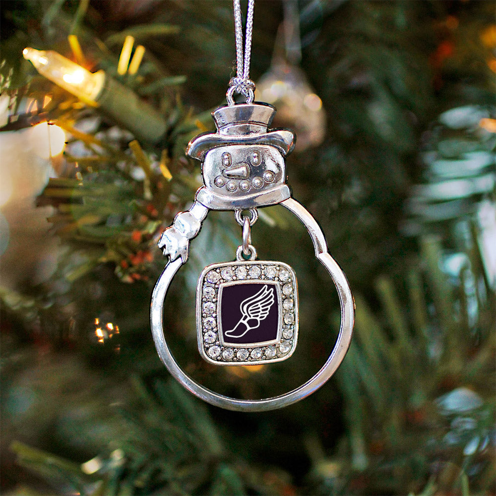 Silver Track Runner Square Charm Snowman Ornament