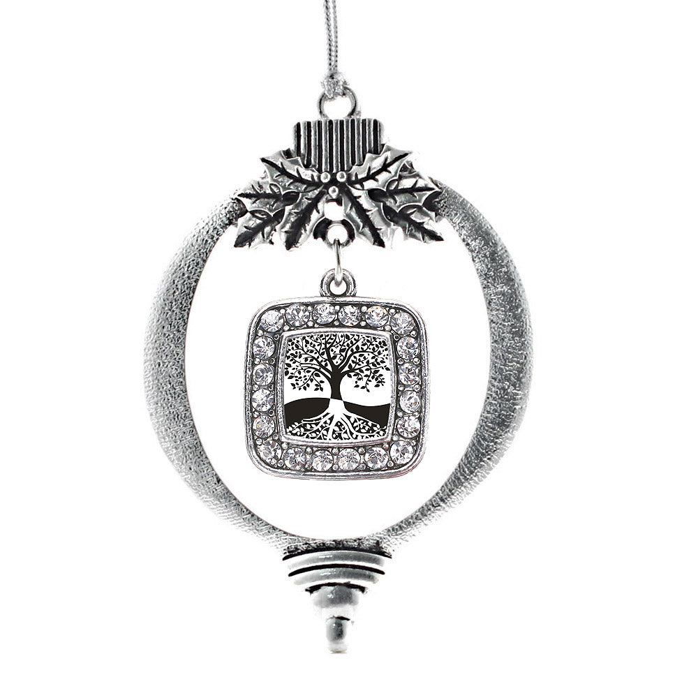 Silver Tree Of Life Square Charm Holiday Ornament