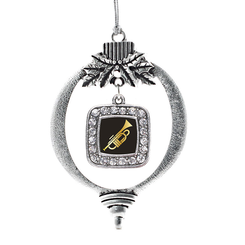 Silver Trumpet Square Charm Holiday Ornament