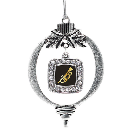 Silver Trumpet Square Charm Holiday Ornament