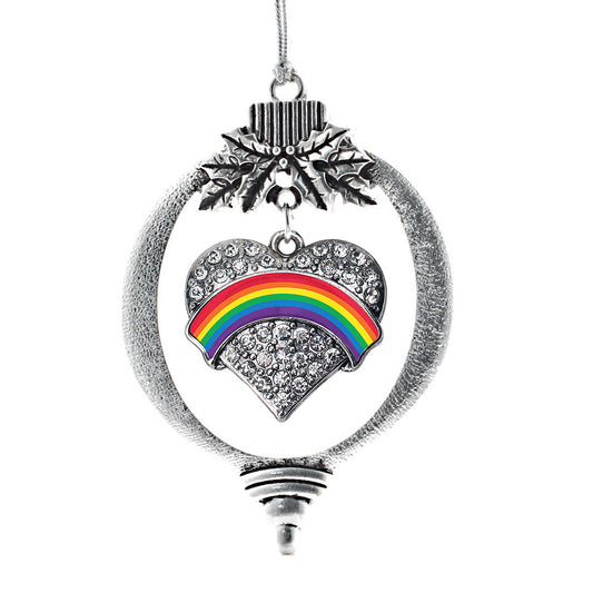 Silver LGBT Pride Pave Heart Charm Holiday Ornament
