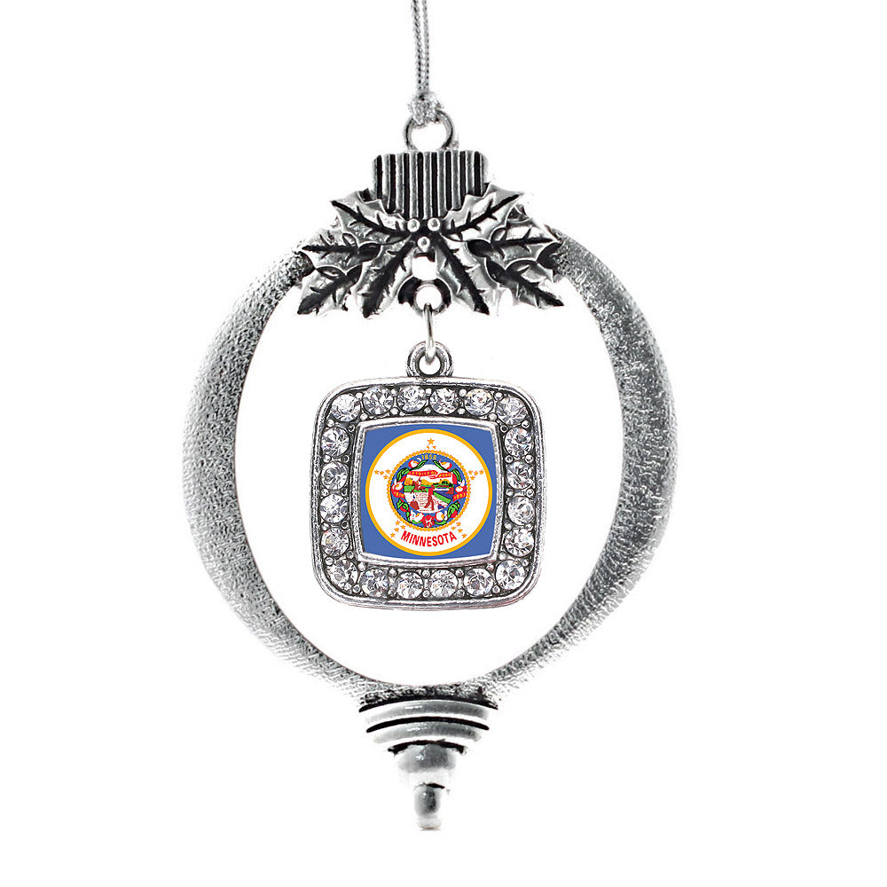 Silver Minnesota Flag Square Charm Holiday Ornament