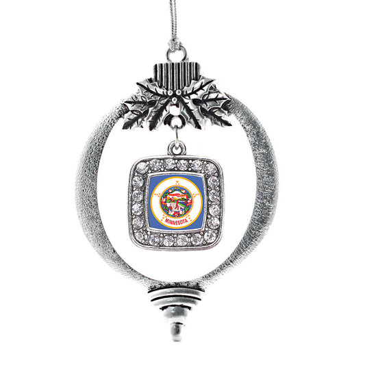 Silver Minnesota Flag Square Charm Holiday Ornament