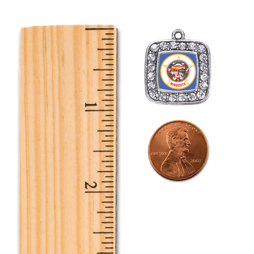 Silver Minnesota Flag Square Charm Holiday Ornament