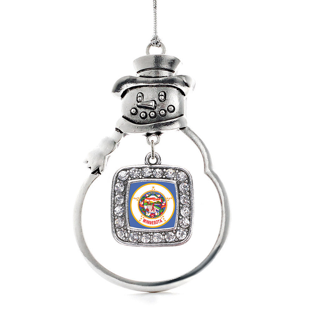 Silver Minnesota Flag Square Charm Snowman Ornament