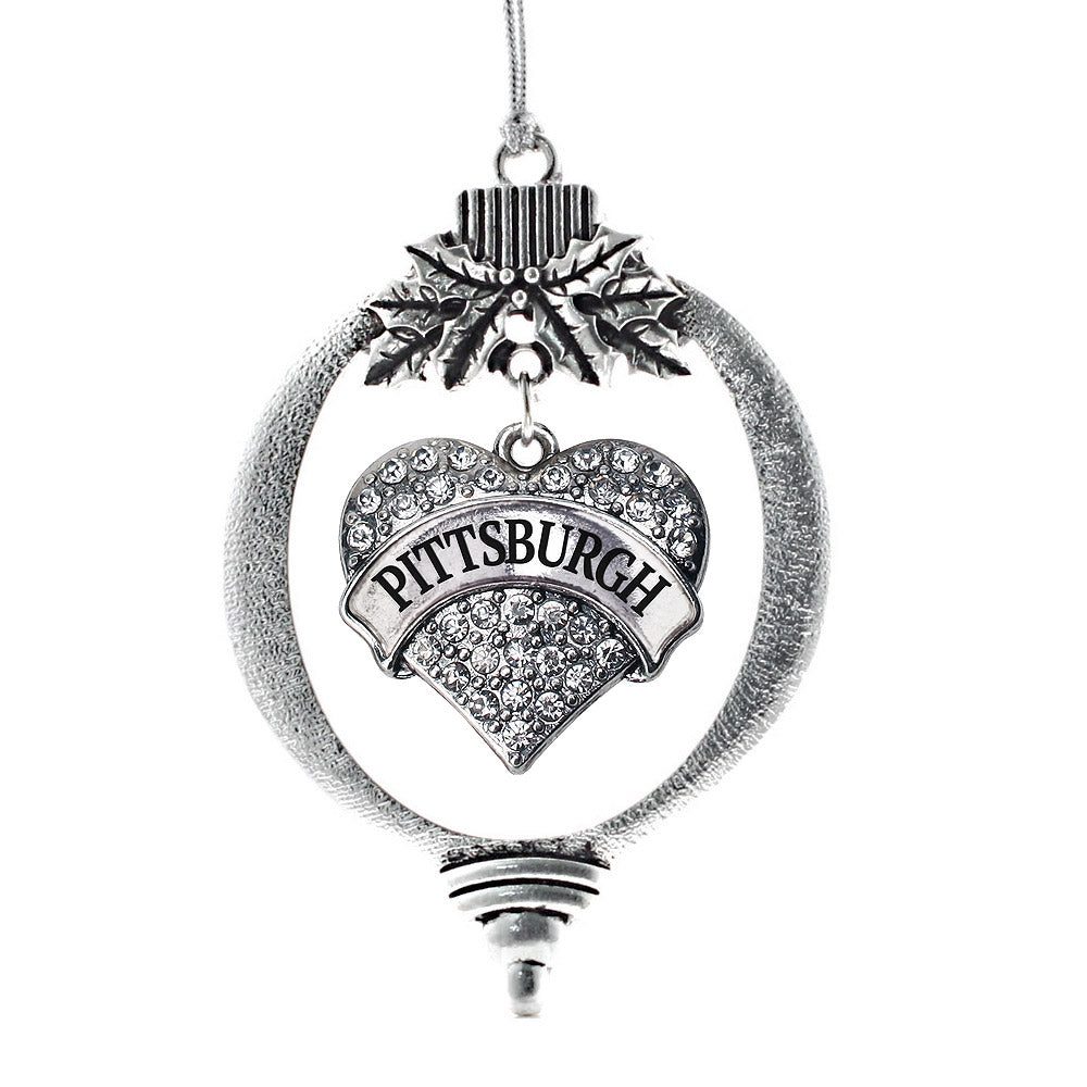 Silver Pittsburgh Pave Heart Charm Holiday Ornament