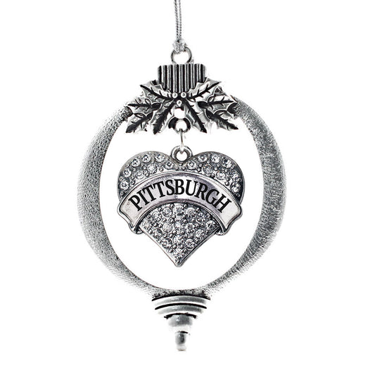 Silver Pittsburgh Pave Heart Charm Holiday Ornament
