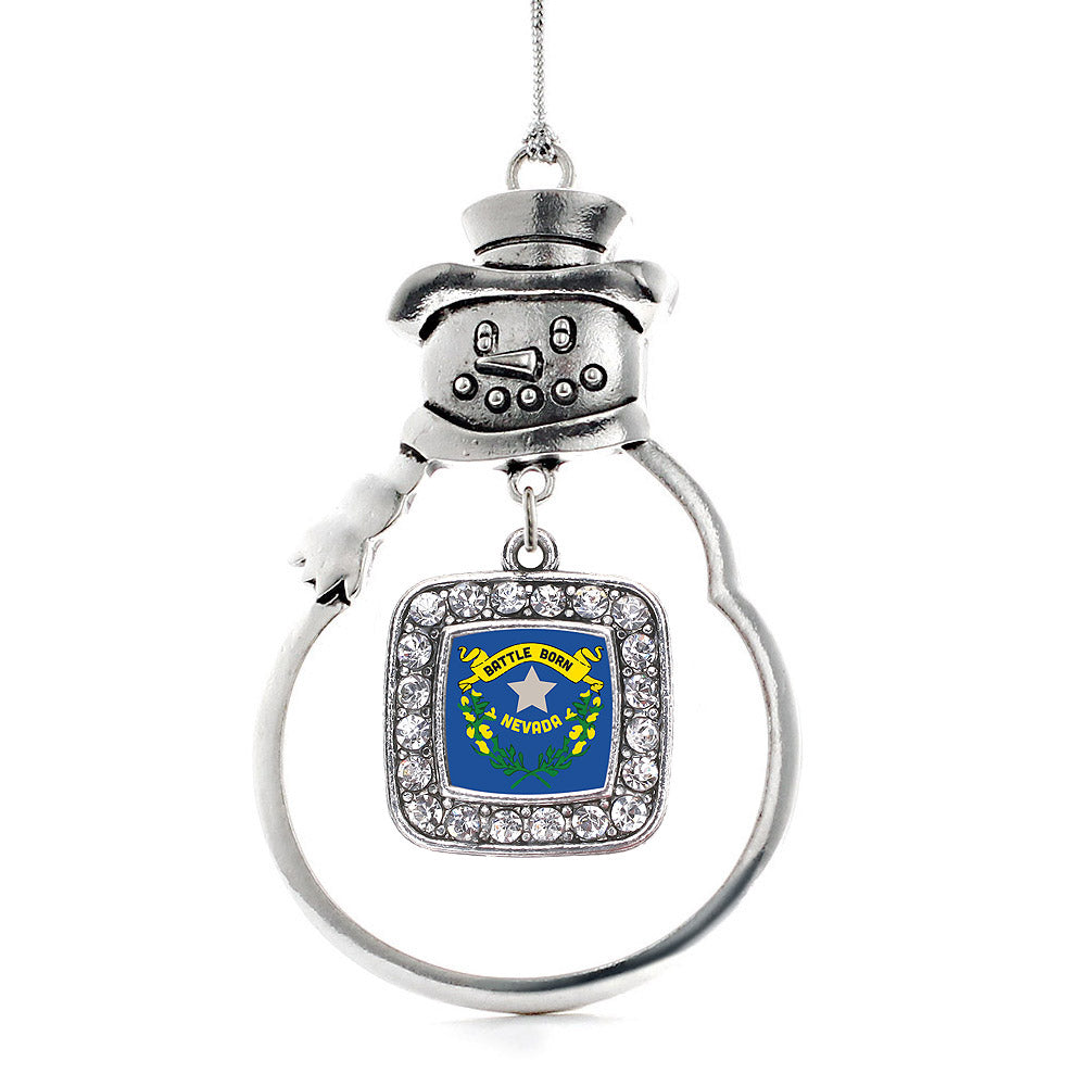 Silver Nevada Flag Square Charm Snowman Ornament