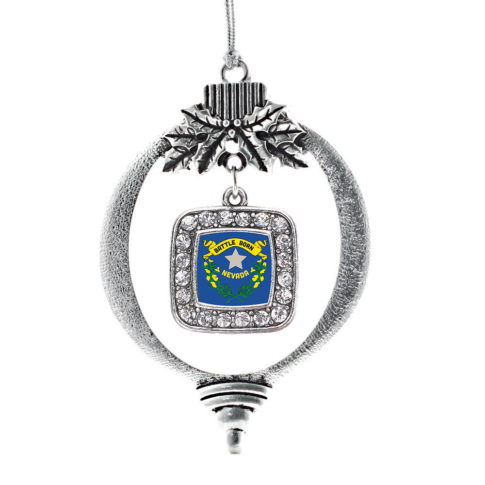 Silver Nevada Flag Square Charm Holiday Ornament