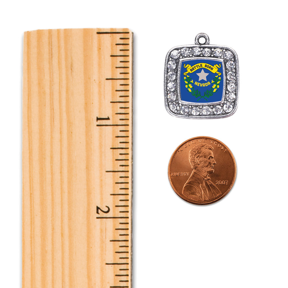 Silver Nevada Flag Square Charm Holiday Ornament