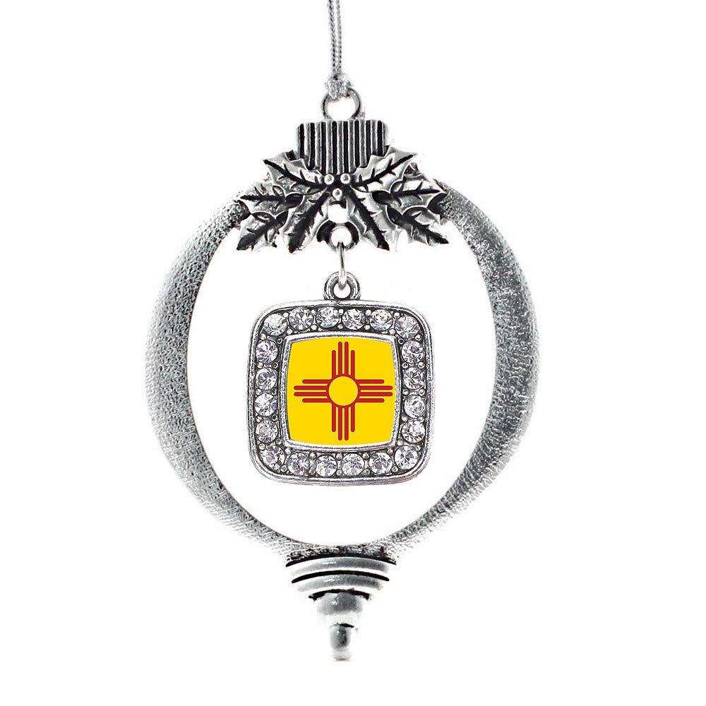 Silver New Mexico Flag Square Charm Holiday Ornament